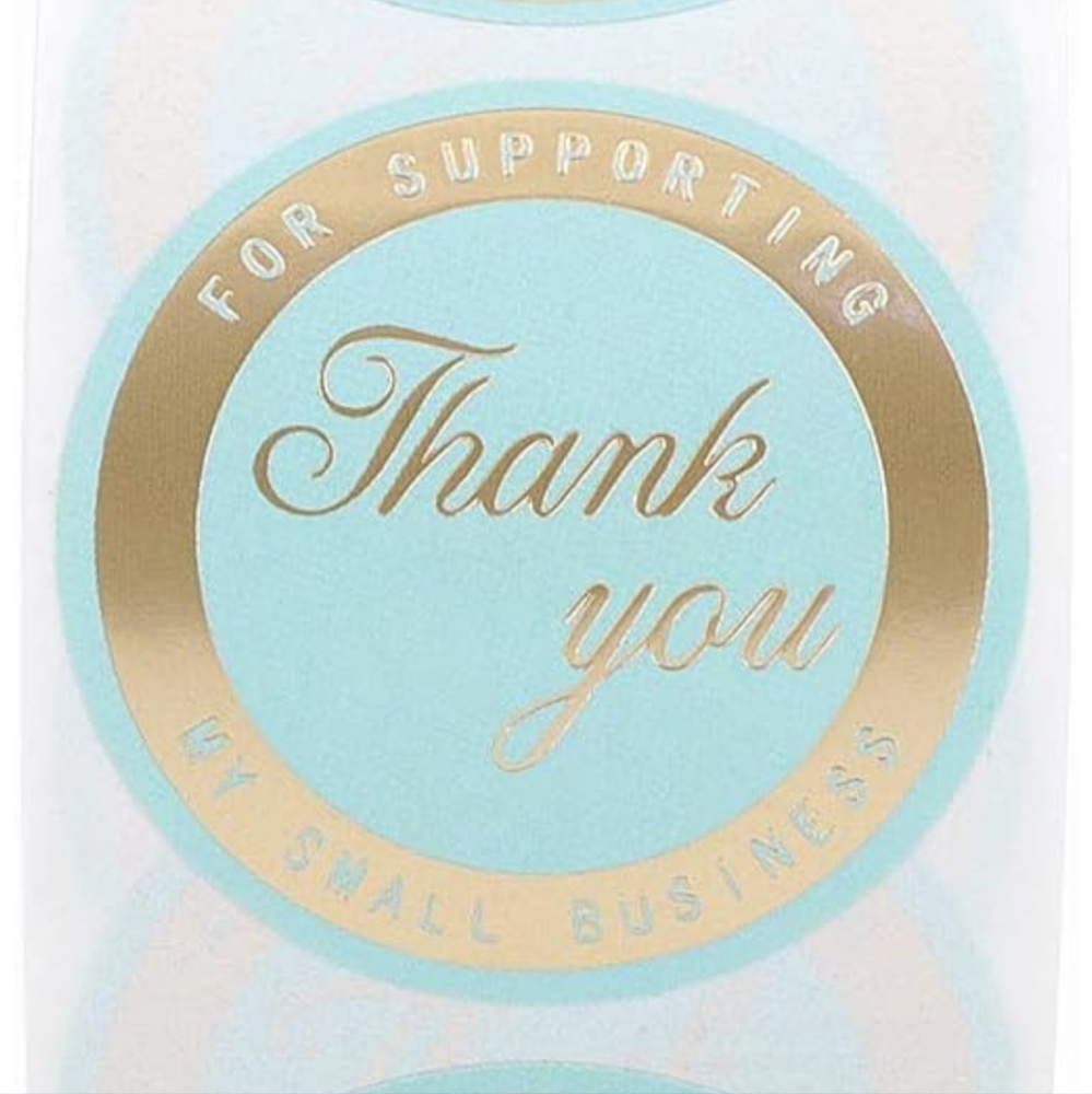 50 pcs Mercei Thank You Stickers with Turquoise Background and Wide Matte Gold